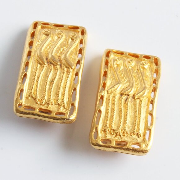 Guy Laroche Paris Earrings Vintage Clip On Egyptian Revival 3 Birds Retro - Picture 2 of 8